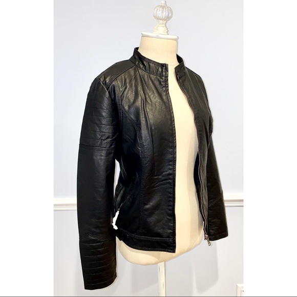 Vegan Leather Rocker Bomber Jacket - Picture 2 of 8